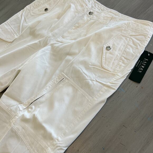 NWT Lauren Ralph Lauren Cream Wide Straight Leg Cargo Painter Pants Sz 16 W - Picture 2 of 10